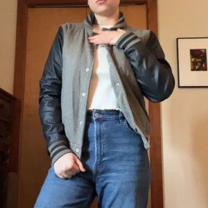 Aeropostale letterman-style jacket, gray and navy, size S
